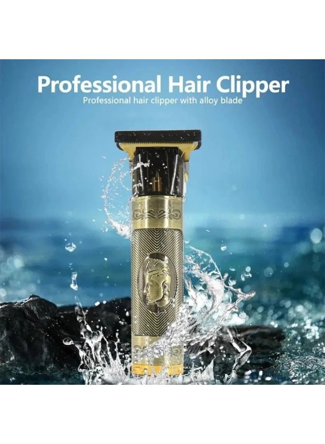 جيهام ماكينة تشذيب شعر الرجال - ماكينة تشذيب لحية لاسلكية بشفرة على شكل حرف T، ماكينة تشذيب شعر بدون فجوات، ماكينة تشذيب كهربائية ذهبية قابلة لإعادة الشحن عبر منفذ USB للحية وتصفيف الشعر وتحديد الحواف والتفاصيل - Image 3